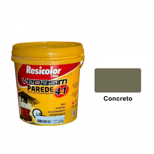 TINTA ACRILICA EMBORRACHADA VEDASIM CONCRETO 3,6KG PINTURA IMPERMEAVEL BORRACHA LIQUIDA RESICOLOR