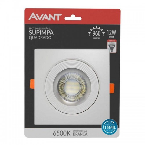 Spot LED Embutir Quadrada 12w Branca-6500K - Avant