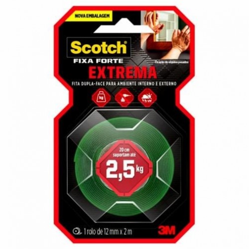 FITA DUPLA FACE FIXA FORTE EXTREMA 2,5KG 12MMX1,4MT 3M USO EXTERNO/INTERNO