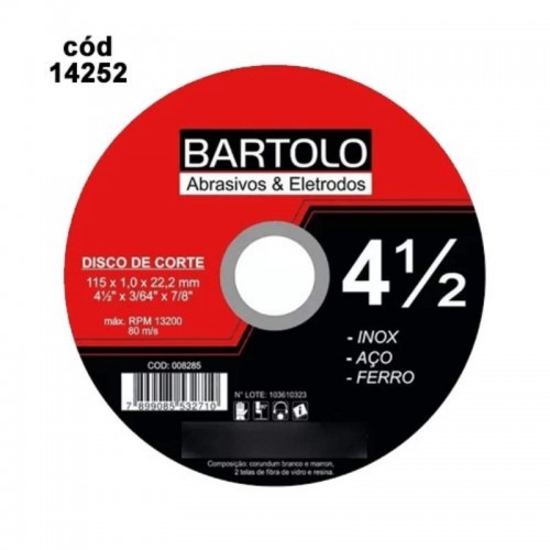 DISCO CORTE P/INOX FINO 4.1/2 - BARTOLO
