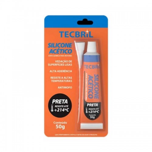 COLA SILICONE ACETICO 50GR ENCARTELADO PRETO ALTA TEMPERATURA TECPRO