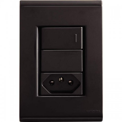 CONJUNTO LIZ 4X2 C/PLACA 1SIMPLES+TOMADA 10A BLACK GRAFITE 57173064 TRAMONTINA