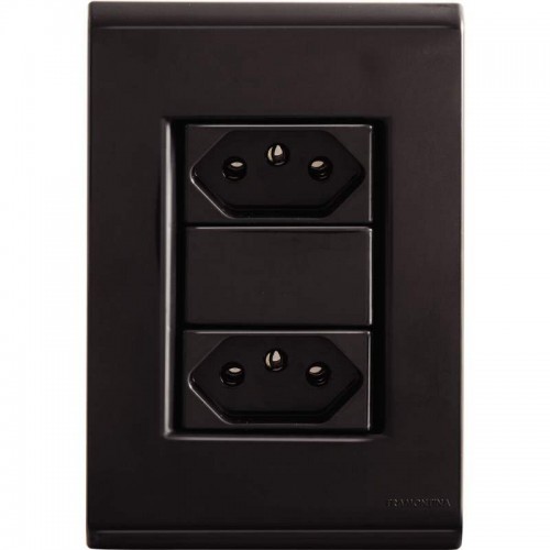 CONJUNTO LIZ 4X2 C/PLACA 2 TOMADAS DISTANCIADAS 10A BLACK GRAFITE 57173065 TRAMONTINA