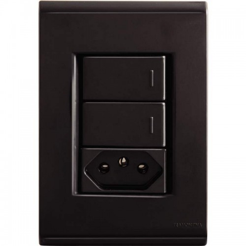 CONJUNTO LIZ 4X2 C/PLACA 2 SIMPLES+TOMADA 10A BLACK GRAFITE 57173073 TRAMONTINA