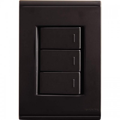 CONJUNTO LIZ 4X2 C/PLACA 3 SIMPLES BLACK GRAFITE 57173070 TRAMONTINA