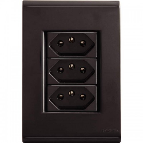 CONJUNTO LIZ 4X2 C/PLACA 3 TOMADAS 10A BLACK GRAFITE 57173076 TRAMONTINA