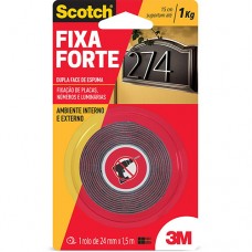 9167 - Fita Dupla Face Scotch Fixa Forte Área Externa 24MM X 1,5MT - 3M