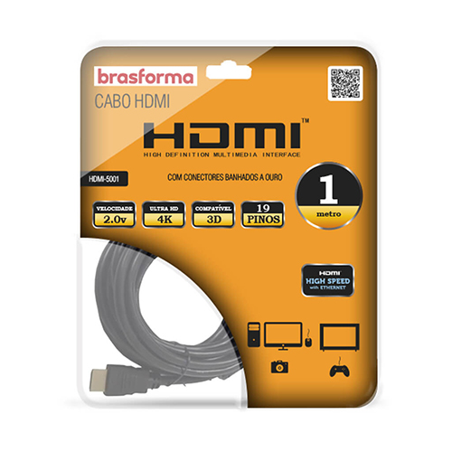 Cabo HDMI 2.0 4K 1mts - Brasforma