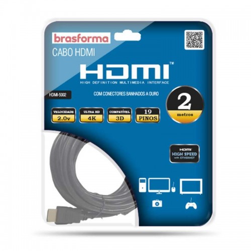 Cabo HDMI 2.0 4K 2mts - Brasforma